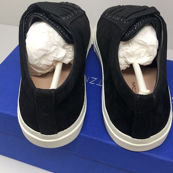STUART WEITZMAN BLACK SUEDE JASPER TENNIS SHOES NEW IN BOX + DUST BAG SZ 6.5 - Picture 3 of 6